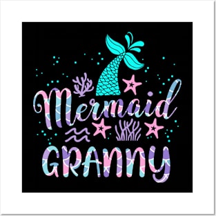 Mermaid Granny Birthday Squad Matching Family Party Bday Posters and Art